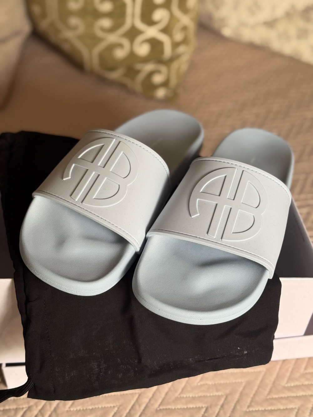 Anine Bing Isla Slides in Pale Blue